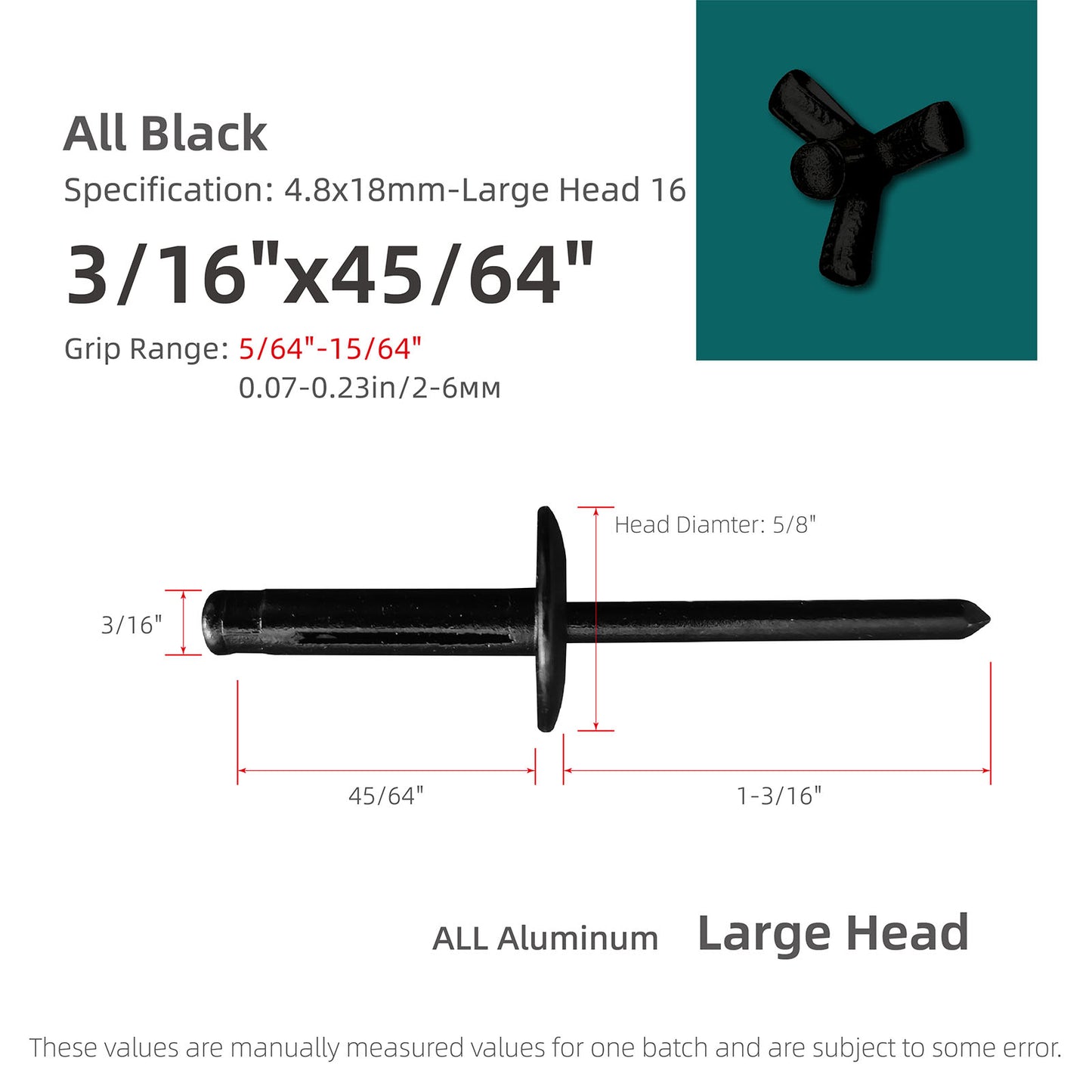 Tri-Fold Large Head Aluminum Blind Rivets, Large Flange Exploding Assortment Bulb Style Pop Rivets for Automotive, Soft or Plastic Materials