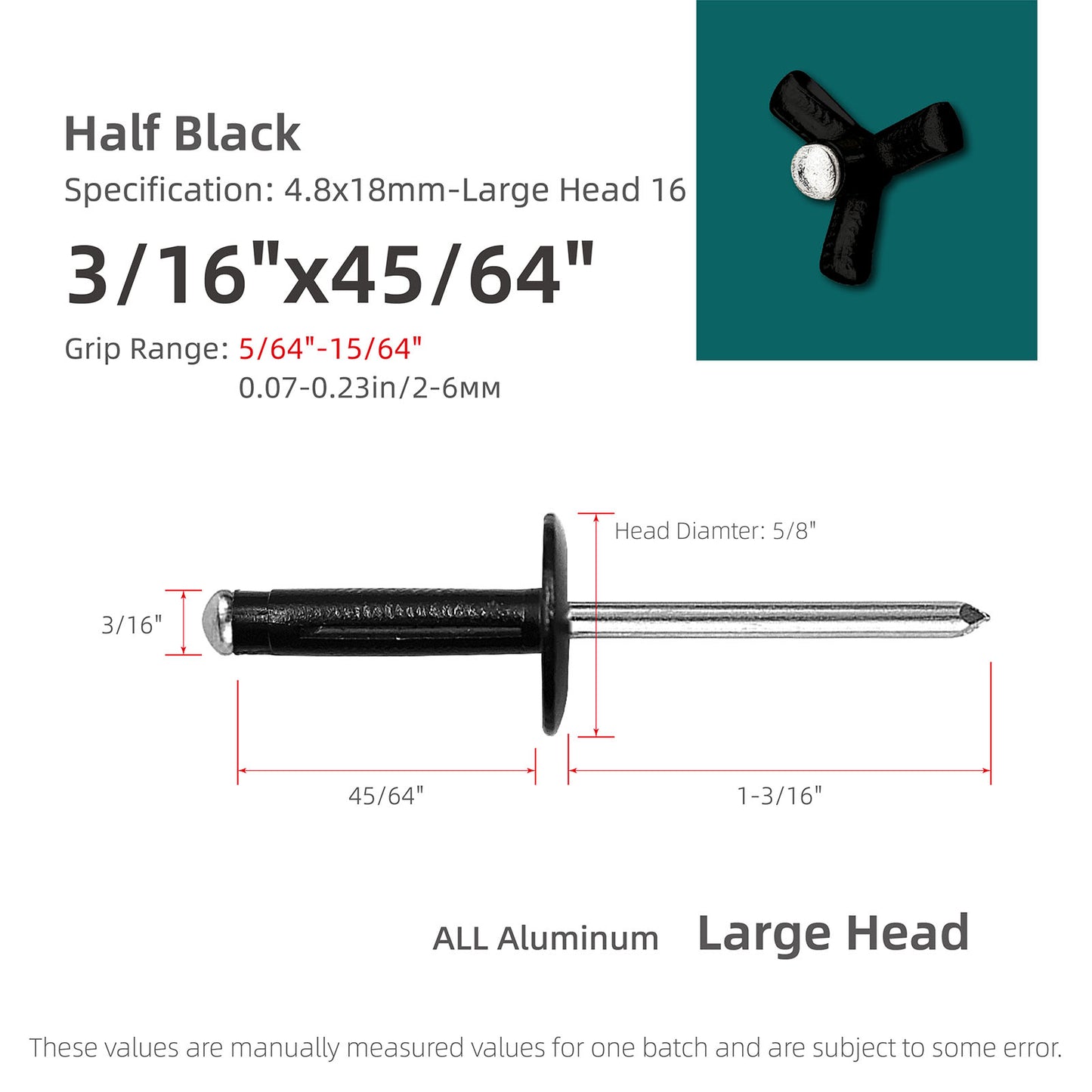 Tri-Fold Large Head Aluminum Blind Rivets, Large Flange Exploding Assortment Bulb Style Pop Rivets for Automotive, Soft or Plastic Materials