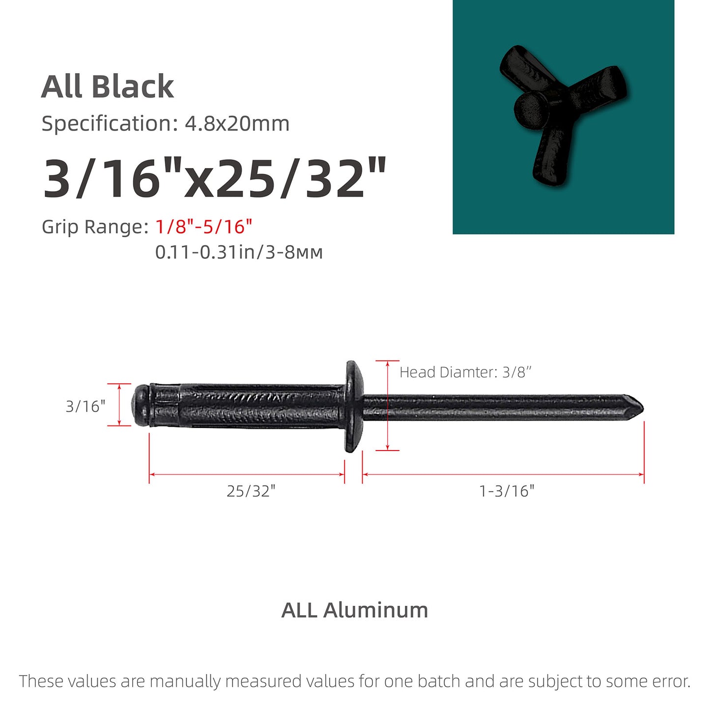 Tri-Fold Aluminum Blind Rivets,Tri Grip Exploding Assortment Bulb Style Pop Rivets for Automotive, Soft or Plastic Materials