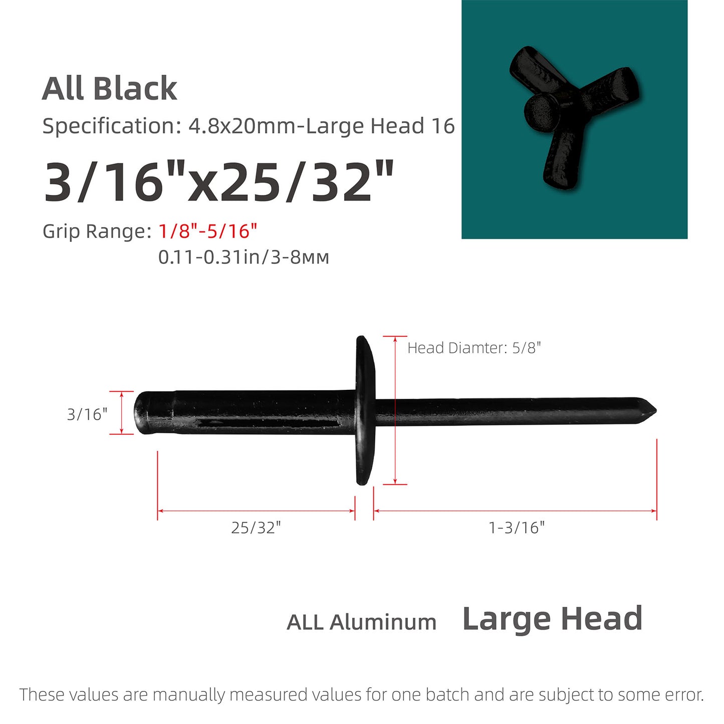 Tri-Fold Large Head Aluminum Blind Rivets, Large Flange Exploding Assortment Bulb Style Pop Rivets for Automotive, Soft or Plastic Materials