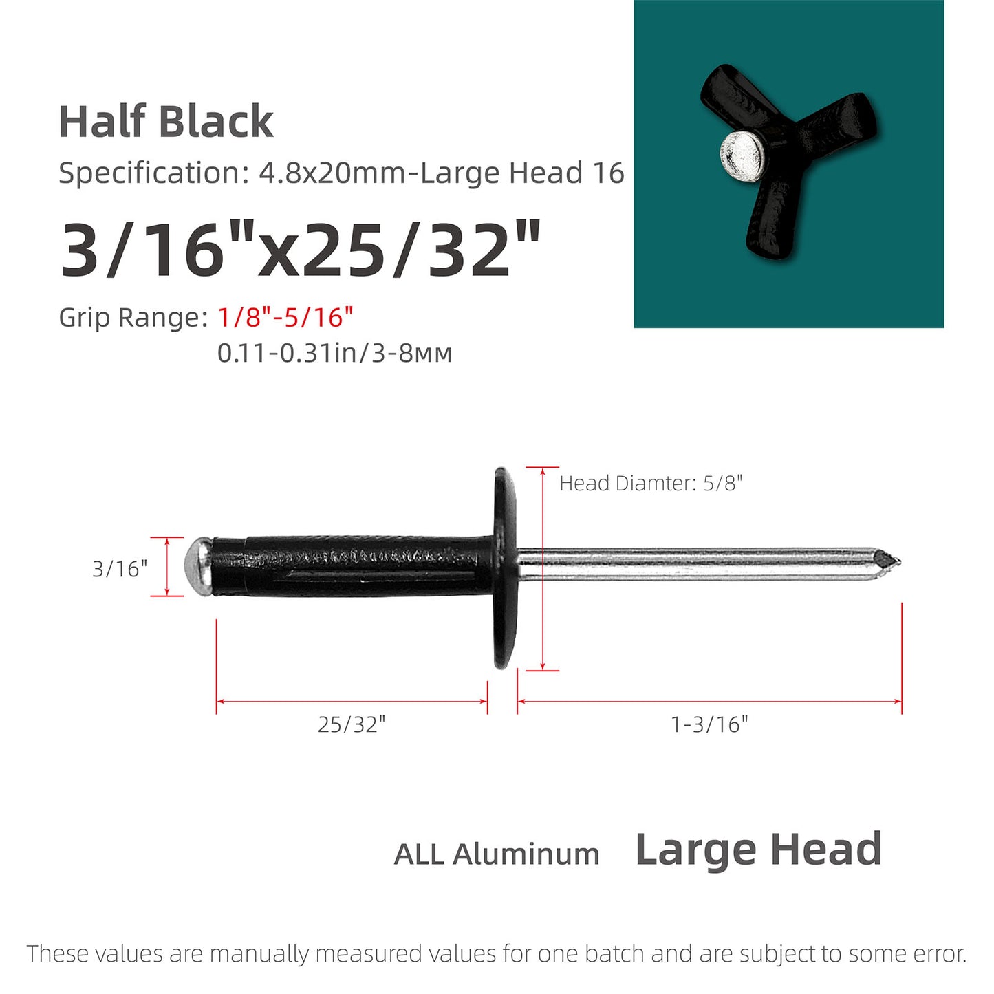 Tri-Fold Large Head Aluminum Blind Rivets, Large Flange Exploding Assortment Bulb Style Pop Rivets for Automotive, Soft or Plastic Materials