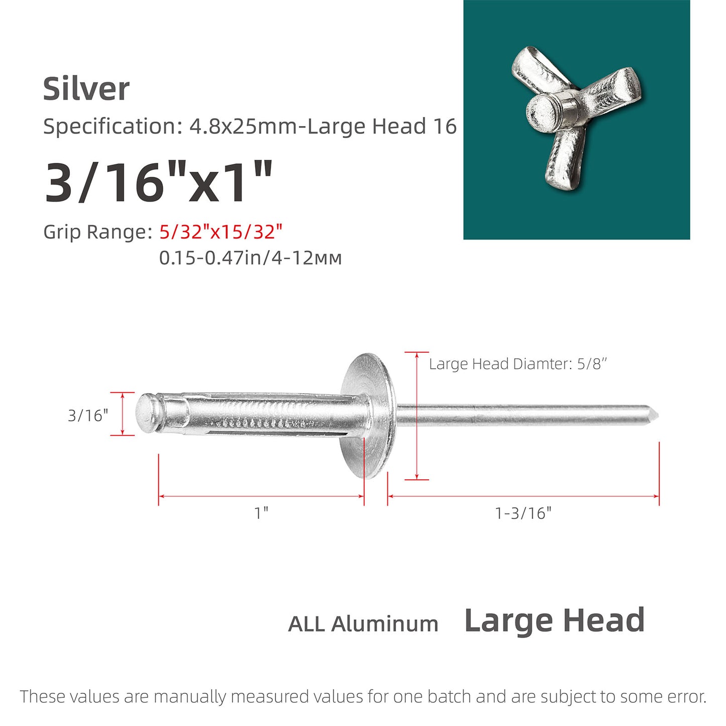 Tri-Fold Large Head Aluminum Blind Rivets, Large Flange Exploding Assortment Bulb Style Pop Rivets for Automotive, Soft or Plastic Materials