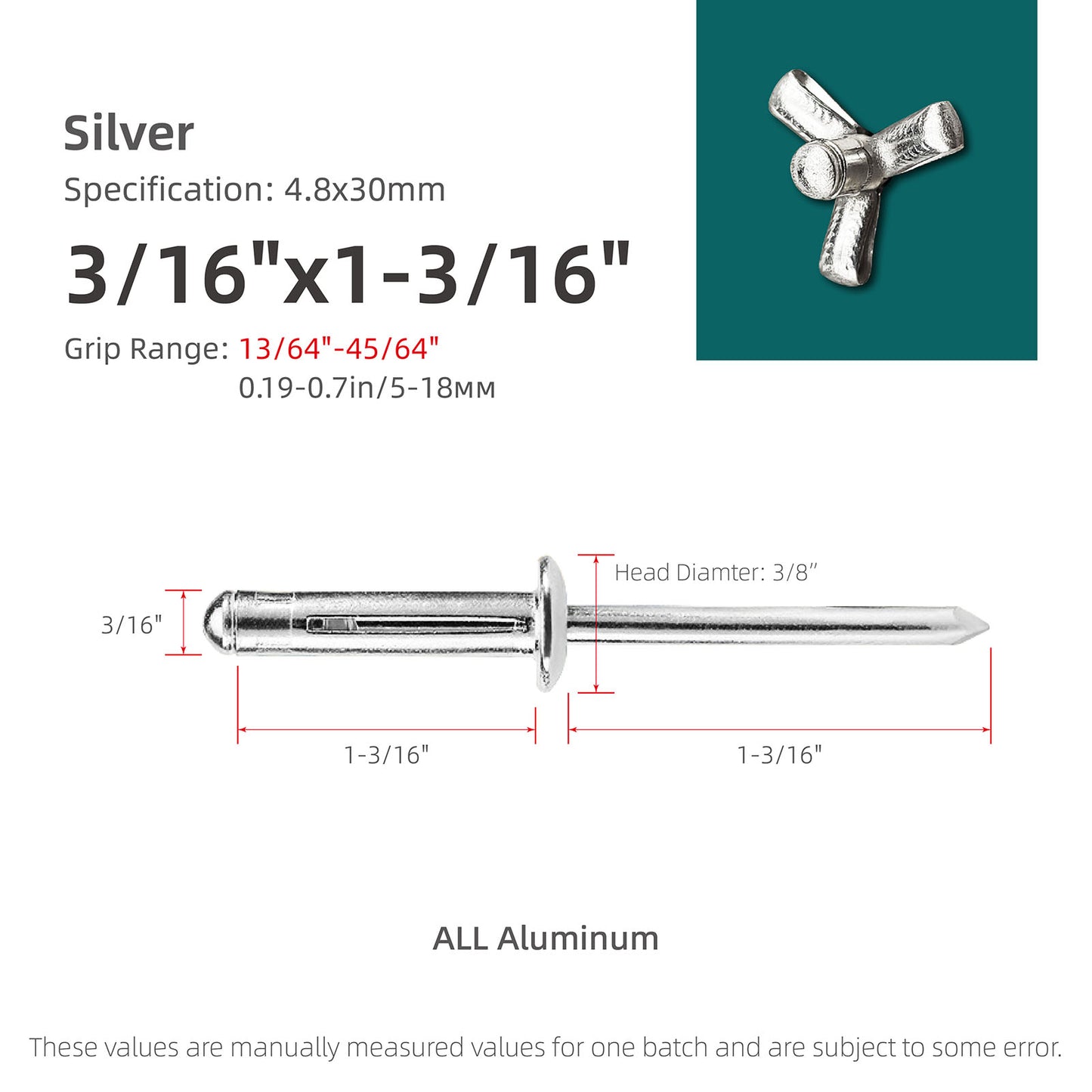Tri-Fold Aluminum Blind Rivets,Tri Grip Exploding Assortment Bulb Style Pop Rivets for Automotive, Soft or Plastic Materials