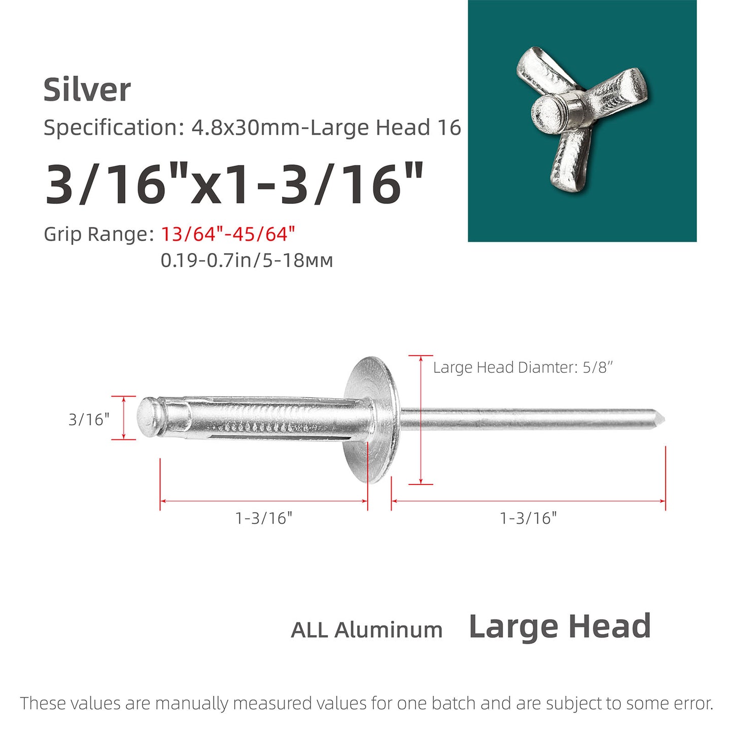 Tri-Fold Large Head Aluminum Blind Rivets, Large Flange Exploding Assortment Bulb Style Pop Rivets for Automotive, Soft or Plastic Materials
