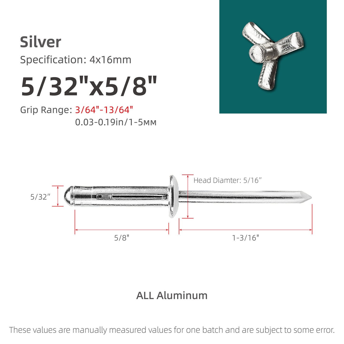 Tri-Fold Aluminum Blind Rivets,Tri Grip Exploding Assortment Bulb Style Pop Rivets for Automotive, Soft or Plastic Materials