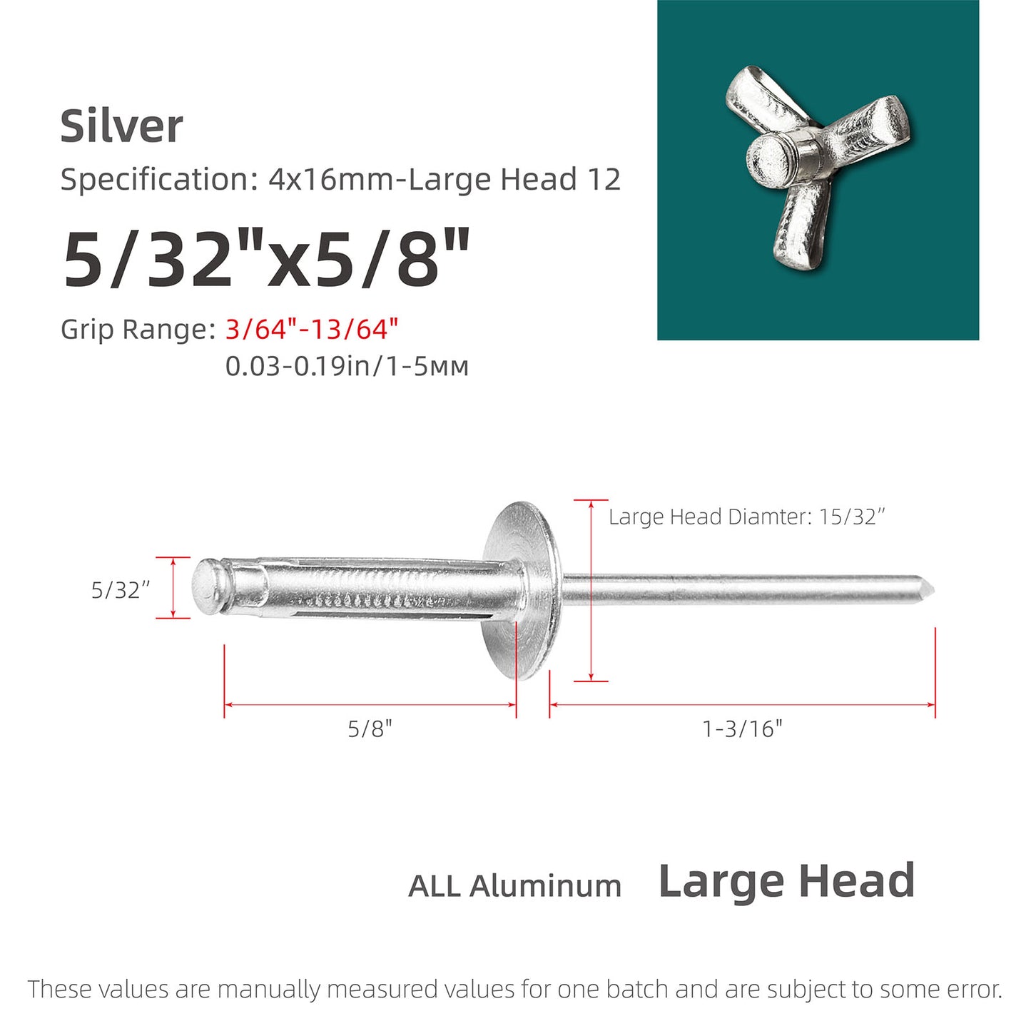 Tri-Fold Large Head Aluminum Blind Rivets, Large Flange Exploding Assortment Bulb Style Pop Rivets for Automotive, Soft or Plastic Materials