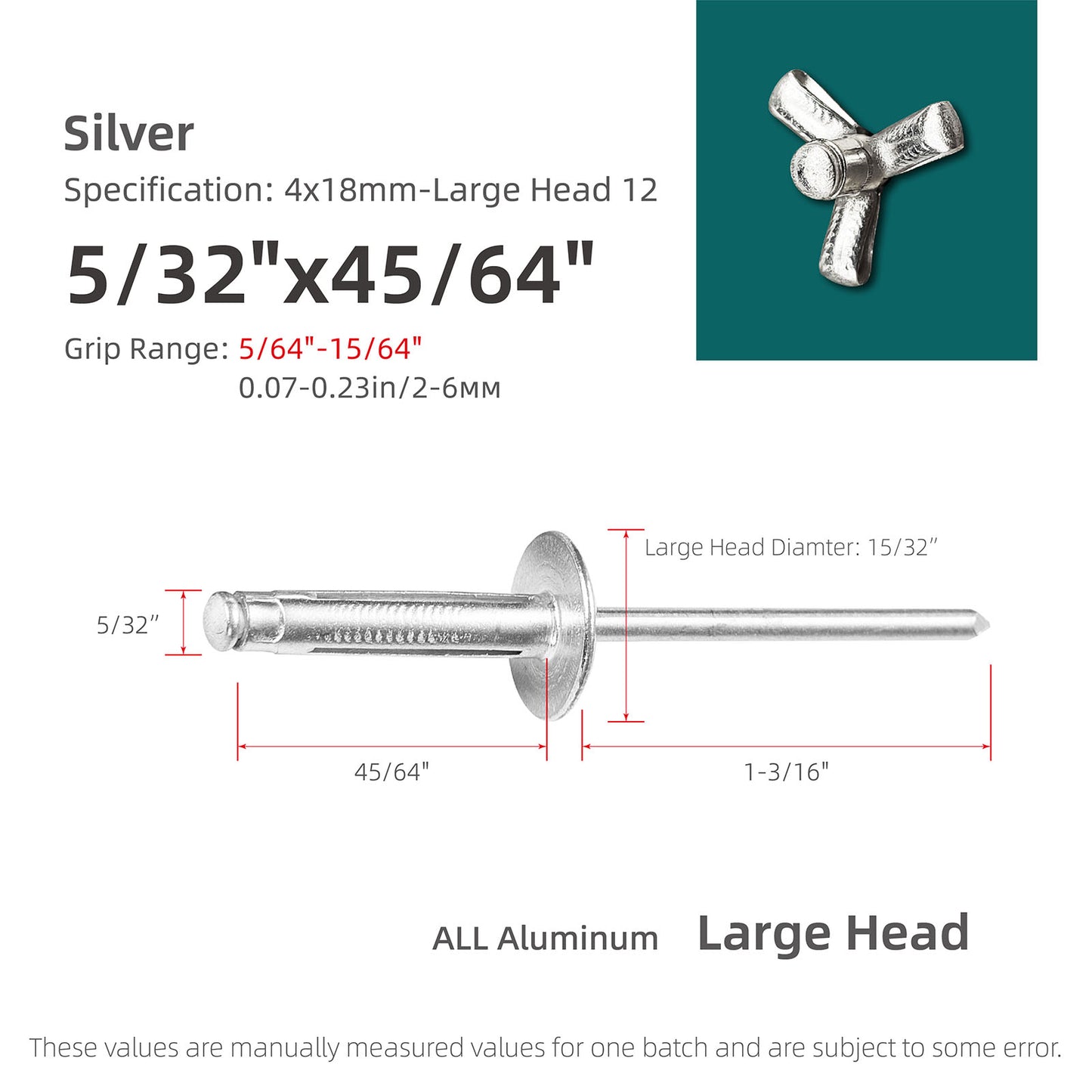 Tri-Fold Large Head Aluminum Blind Rivets, Large Flange Exploding Assortment Bulb Style Pop Rivets for Automotive, Soft or Plastic Materials