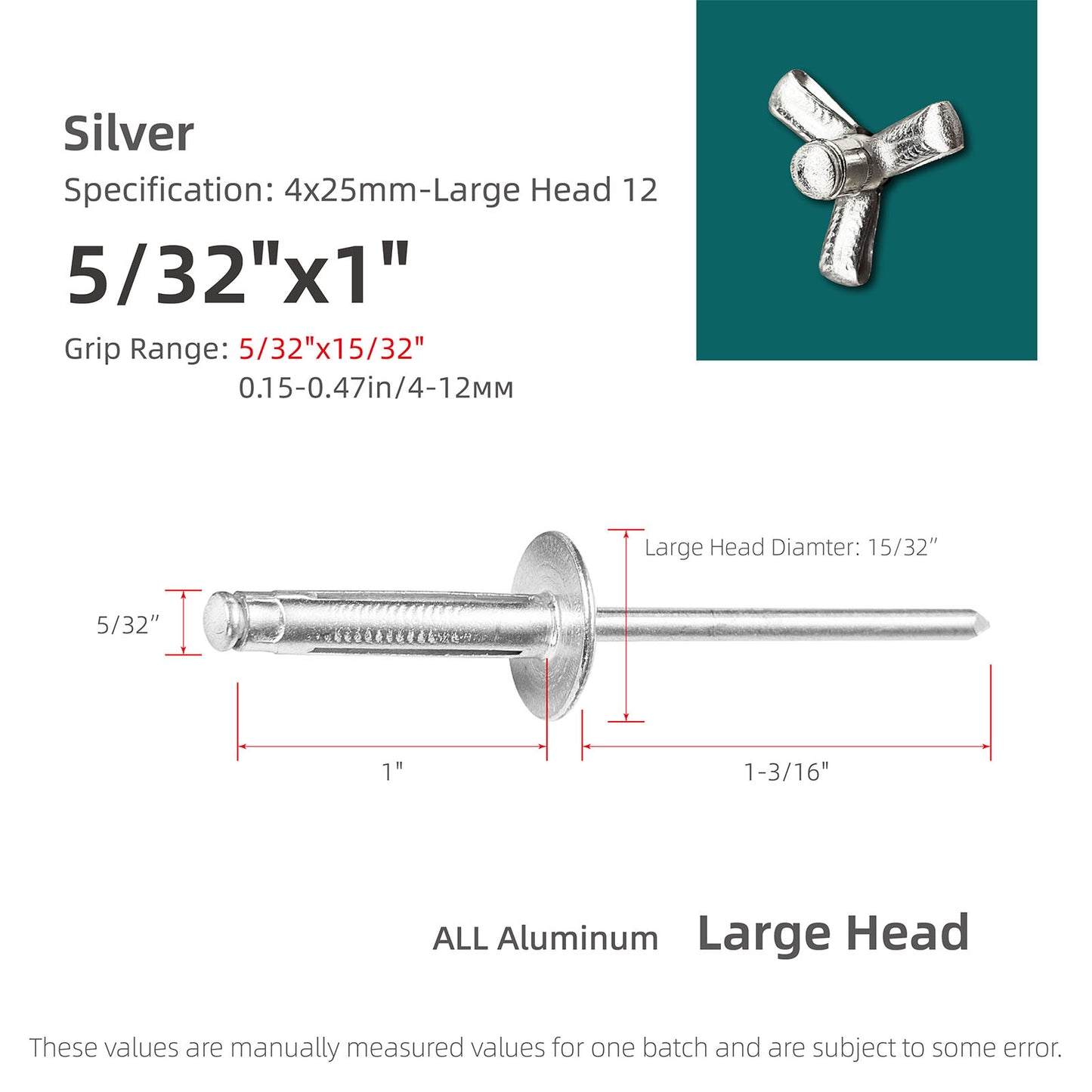 Tri-Fold Large Head Aluminum Blind Rivets, Large Flange Exploding Assortment Bulb Style Pop Rivets for Automotive, Soft or Plastic Materials