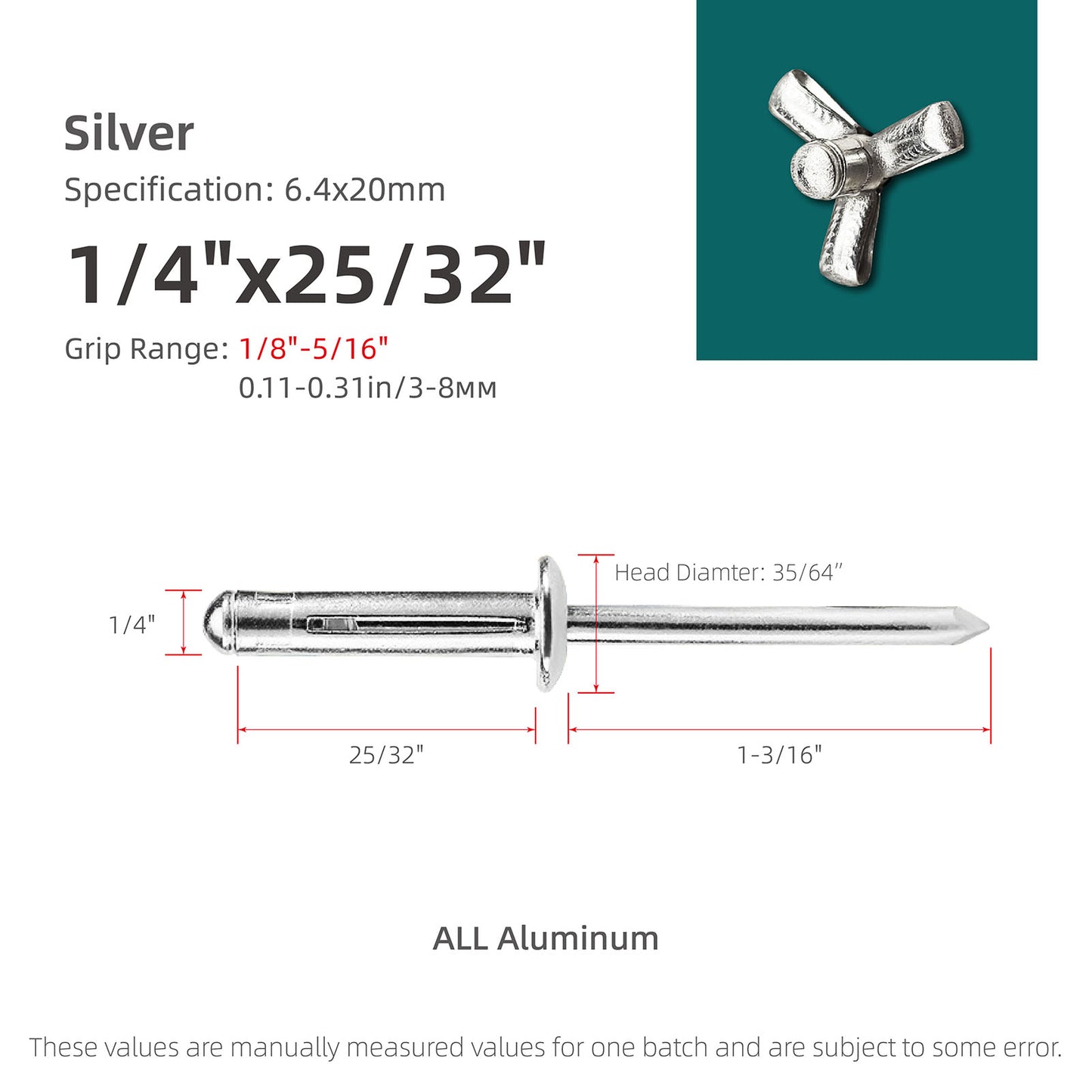 Tri-Fold Aluminum Blind Rivets,Tri Grip Exploding Assortment Bulb Style Pop Rivets for Automotive, Soft or Plastic Materials