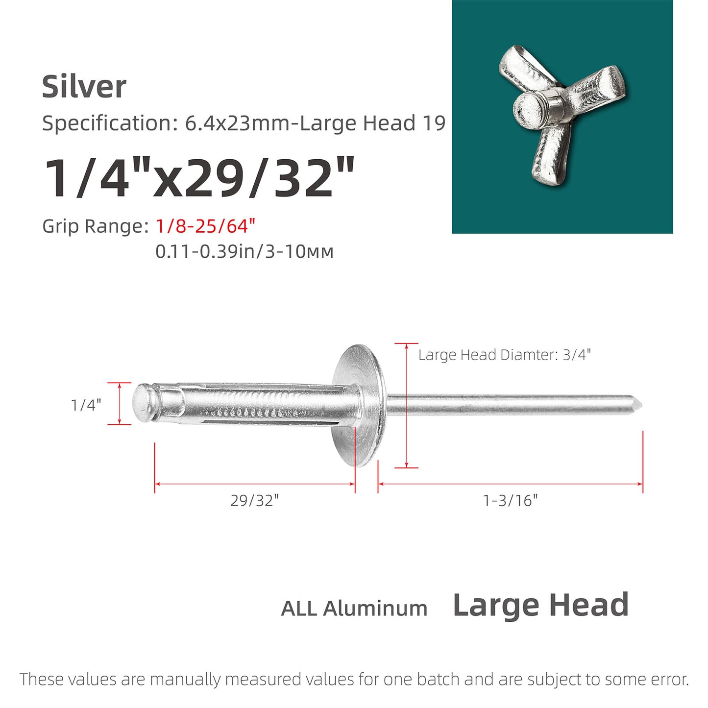 Tri-Fold Large Head Aluminum Blind Rivets, Large Flange Exploding Assortment Bulb Style Pop Rivets for Automotive, Soft or Plastic Materials