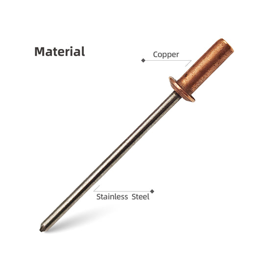 Closed End Rivets 1/8" (3.2mm) Diameter,Copper Dome Head with Stainless Steel Mandrel