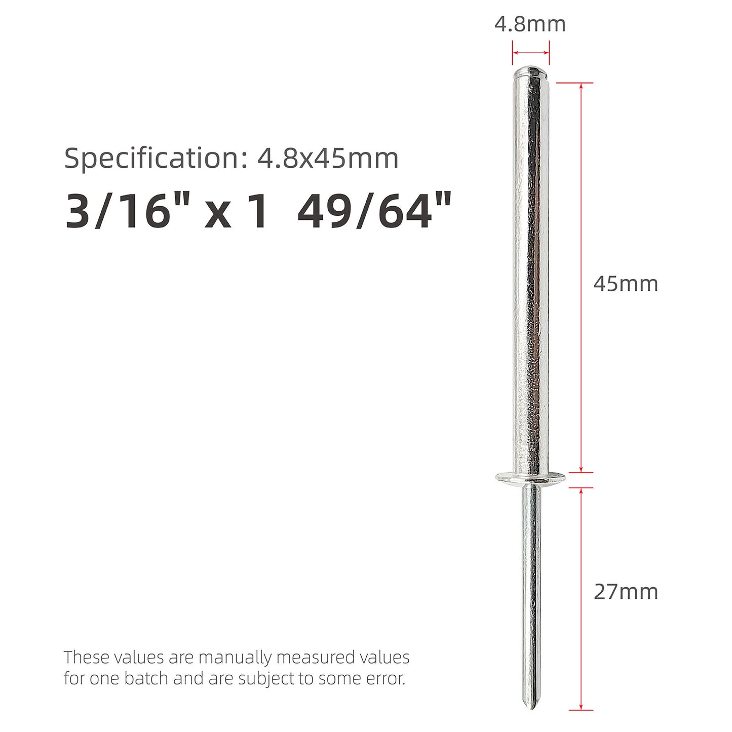 Extra Long Pop Rivets, Extended Length, Aluminium Dome Head Steel Shank Mandrel Long-Shaft Blind Rivets