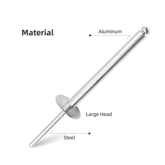 Large Head Aluminum  Extra Long Blind Rivets, Large Flange Extended Length Pop Rivets