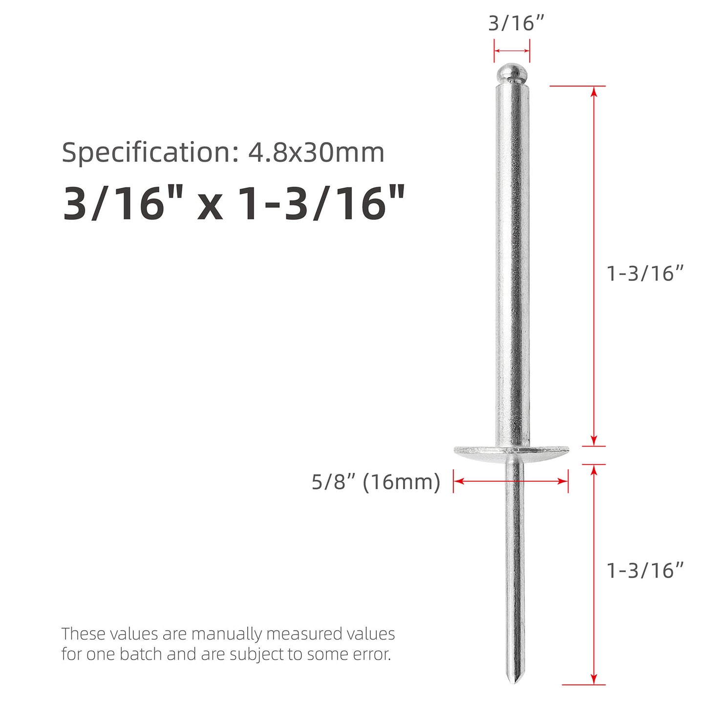 Large Head Aluminum  Extra Long Blind Rivets, Large Flange Extended Length Pop Rivets