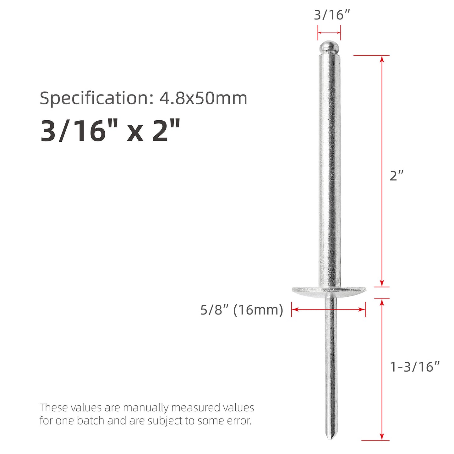 Large Head Aluminum  Extra Long Blind Rivets, Large Flange Extended Length Pop Rivets