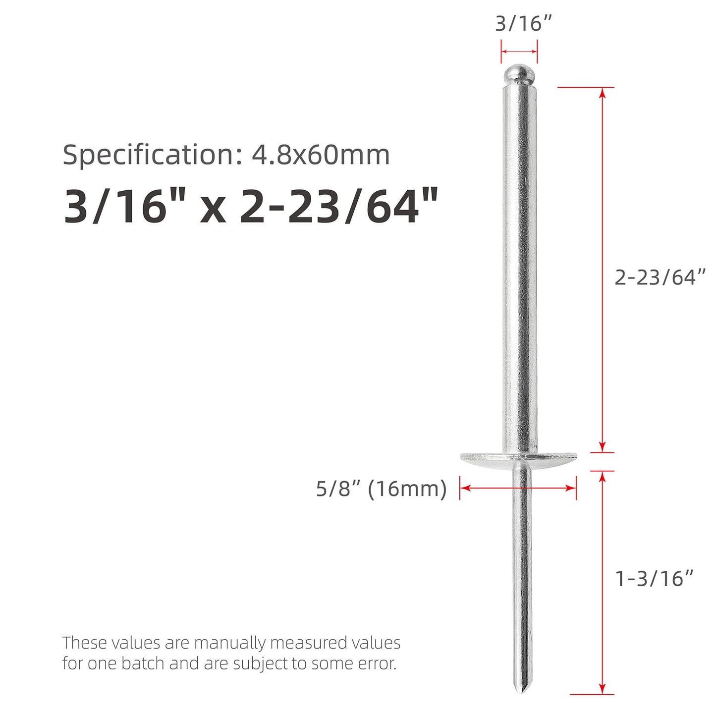 Large Head Aluminum  Extra Long Blind Rivets, Large Flange Extended Length Pop Rivets