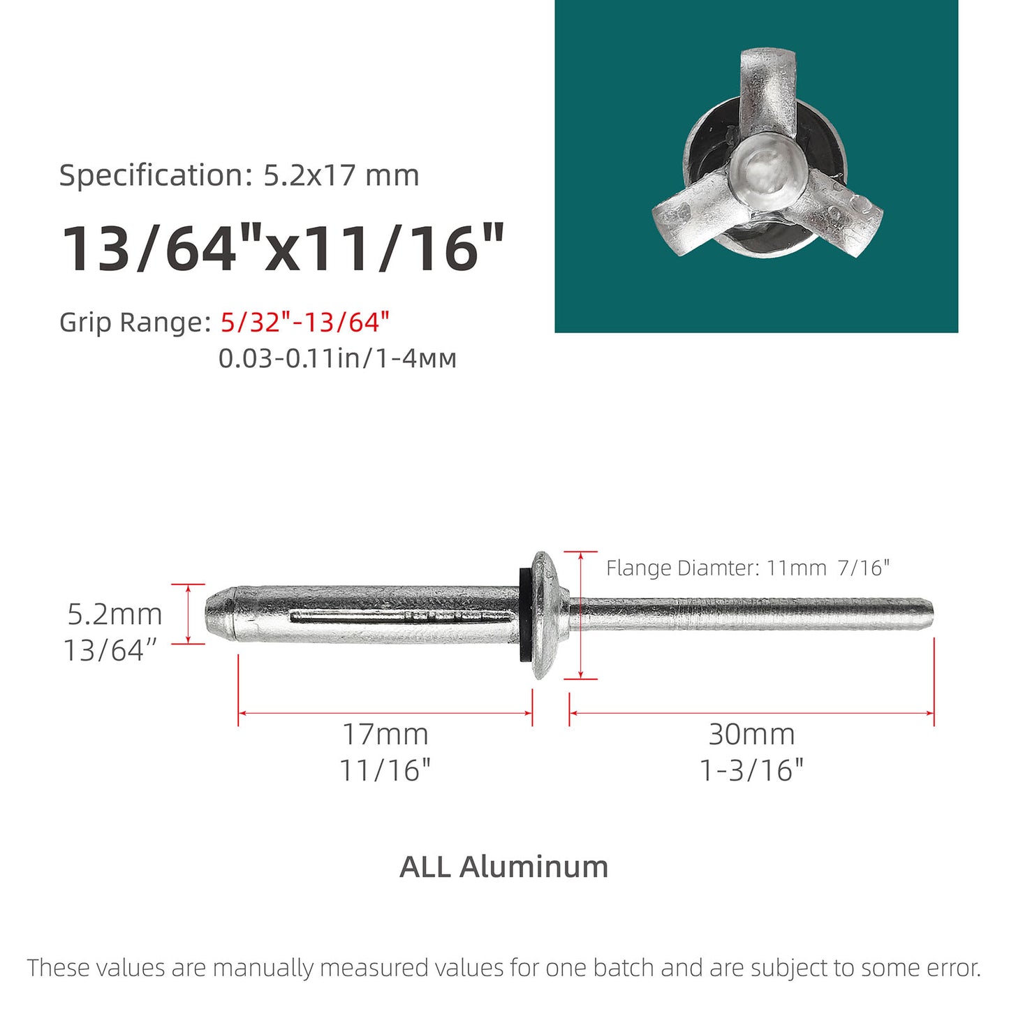Waterproof Tri-Fold Aluminum Blind Rivets with Sealing Washer O-Ring, Tri Grip Exploding Assortment Bulb Style Sealed Pop Rivets for Soft or Plastic Materials