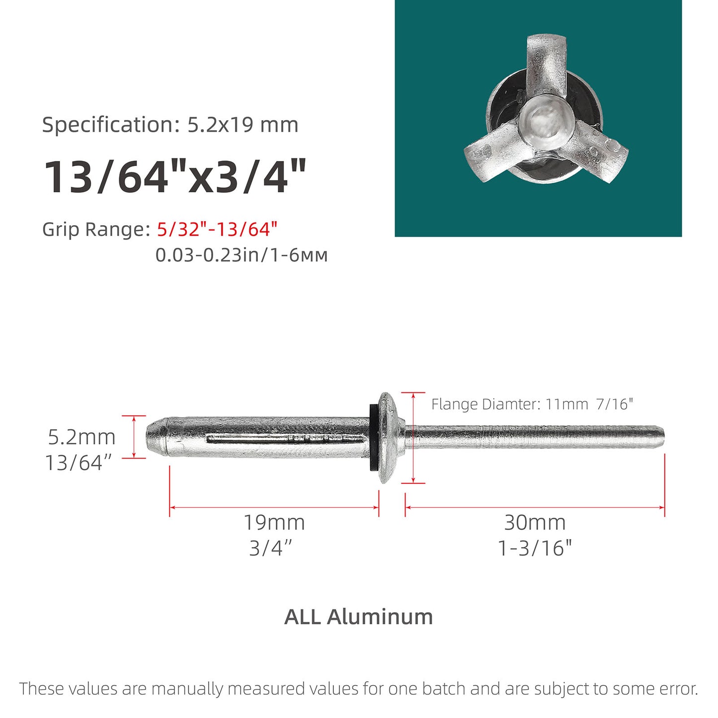 Waterproof Tri-Fold Aluminum Blind Rivets with Sealing Washer O-Ring, Tri Grip Exploding Assortment Bulb Style Sealed Pop Rivets for Soft or Plastic Materials
