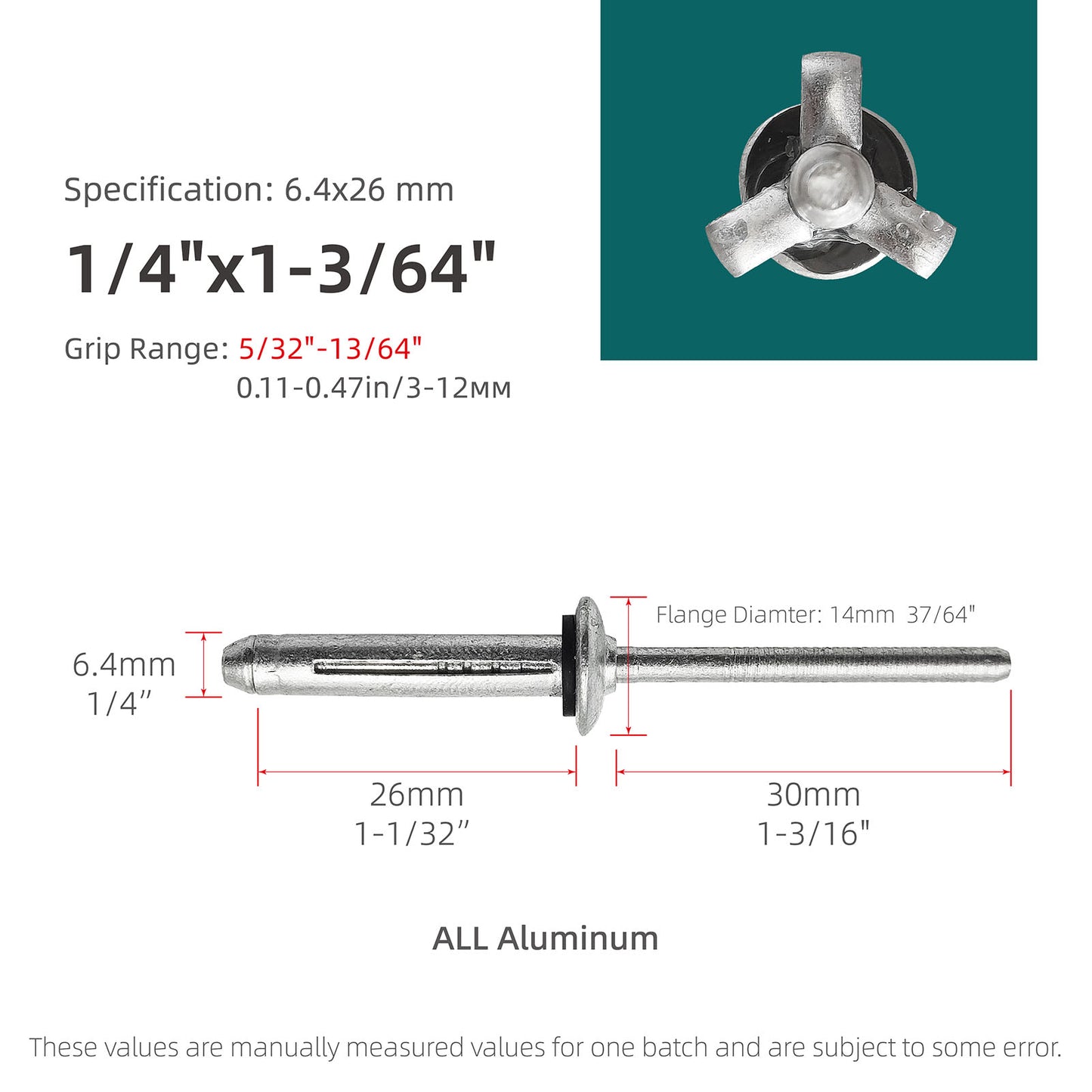 Waterproof Tri-Fold Aluminum Blind Rivets with Sealing Washer O-Ring, Tri Grip Exploding Assortment Bulb Style Sealed Pop Rivets for Soft or Plastic Materials