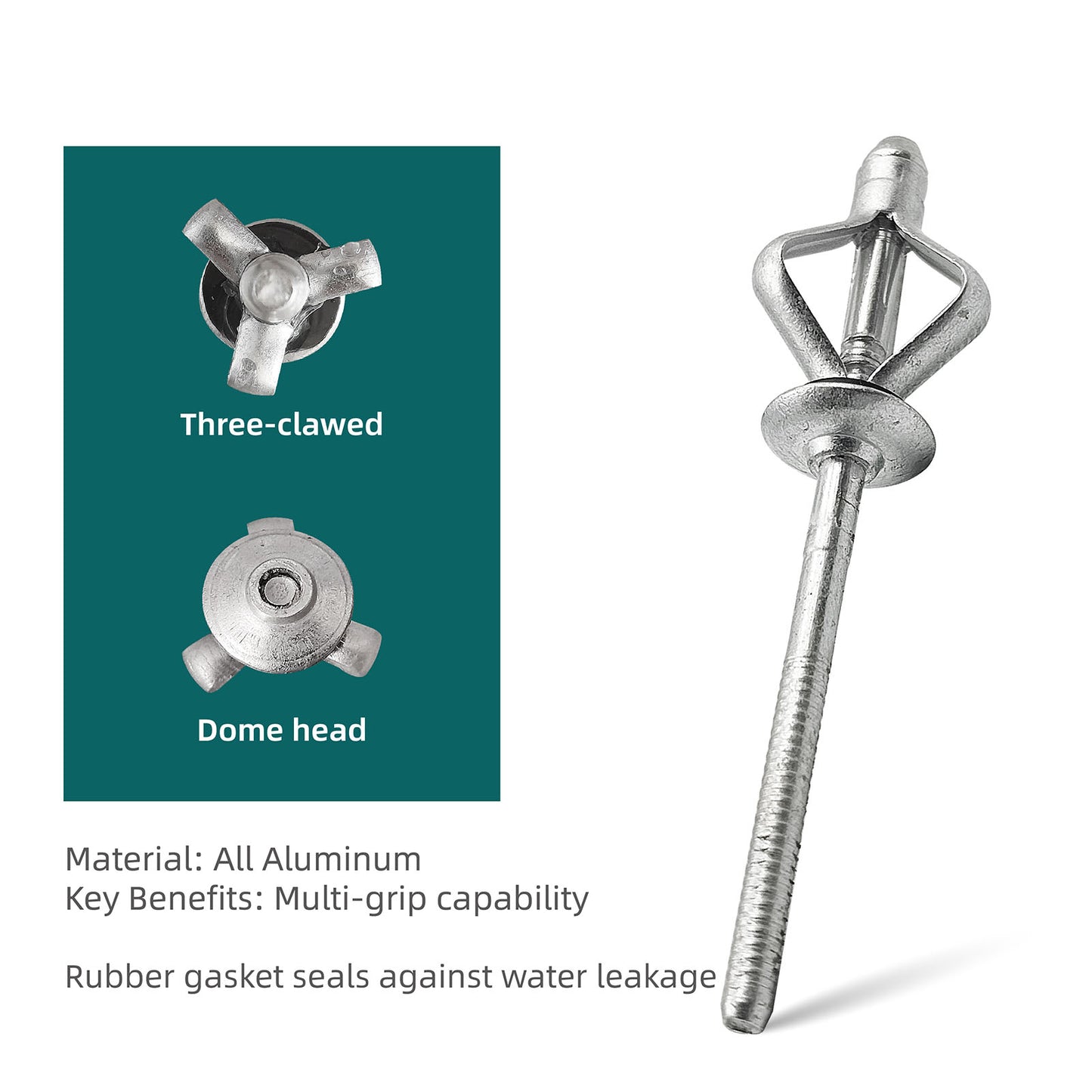 Waterproof Tri-Fold Aluminum Blind Rivets with Sealing Washer O-Ring, Tri Grip Exploding Assortment Bulb Style Sealed Pop Rivets for Soft or Plastic Materials