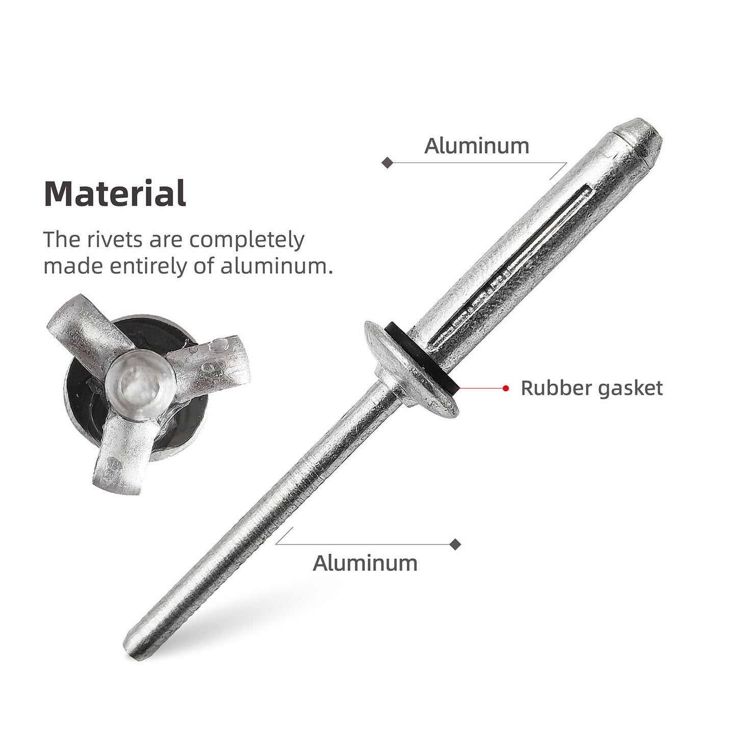 Waterproof Tri-Fold Aluminum Blind Rivets with Sealing Washer O-Ring, Tri Grip Exploding Assortment Bulb Style Sealed Pop Rivets for Soft or Plastic Materials