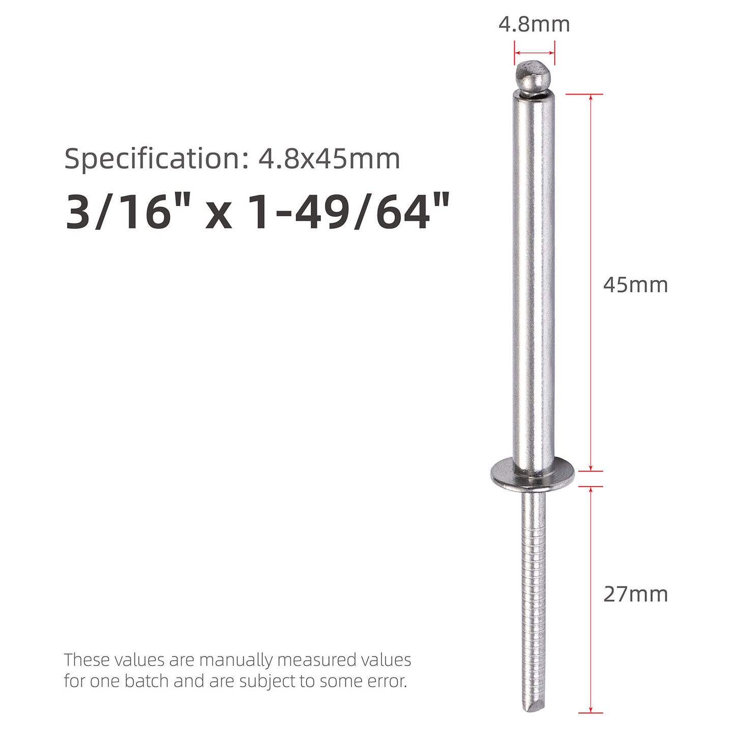 Stainless Steel Extra Long Blind Rivets, Long-Shaft Split Rivets, Extended Length, Corrosion-Resistant, Tensile & Shear Strength High