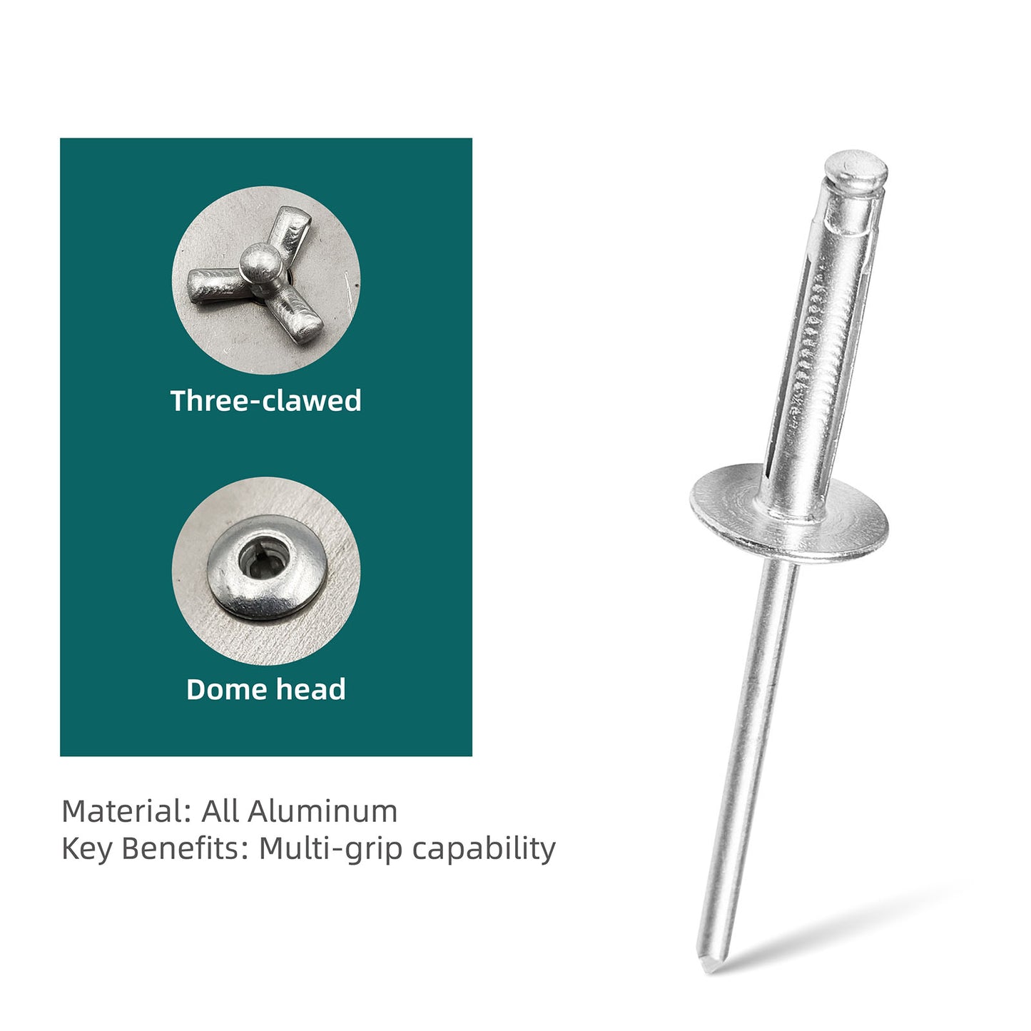 Tri-Fold Large Head Aluminum Blind Rivets, Large Flange Exploding Assortment Bulb Style Pop Rivets for Automotive, Soft or Plastic Materials