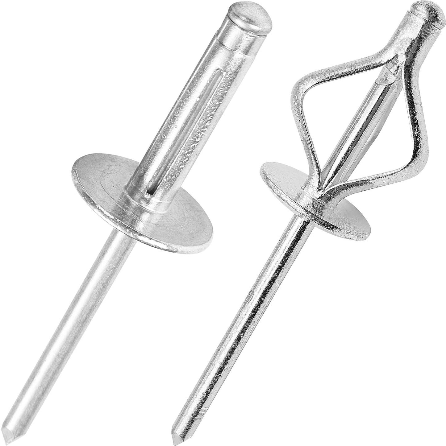 Tri-Fold Large Head Aluminum Blind Rivets, Large Flange Exploding Assortment Bulb Style Pop Rivets for Automotive, Soft or Plastic Materials